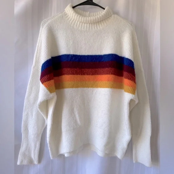 Express Retro Rainbow Stripe Mock Turtleneck Sweater Size Medium EUC - Picture 1 of 7